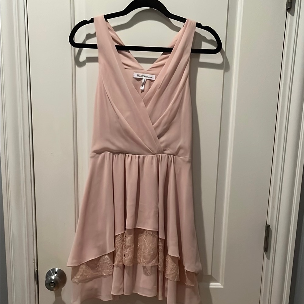 BCBGeneration Blush Pink Layered Chiffon Mini Dress